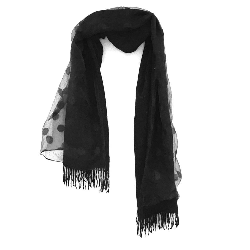 Black polka dot scarf shawl two sided